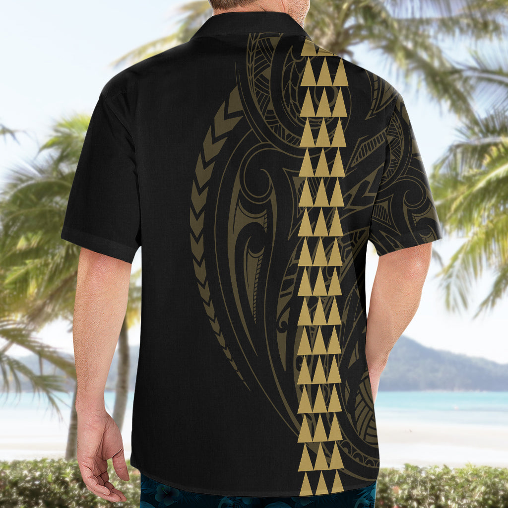 Polynesian Hawaiian Shirt Hawaiian Warrior and Aloha Girl With Hammerhead Shark Tattoos Gold LT6 - Polynesian Pride