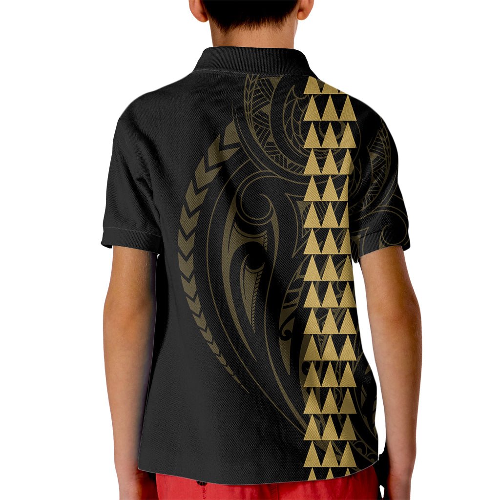 Polynesian Kid Polo Shirt Hawaiian Warrior and Aloha Girl With Hammerhead Shark Tattoos Gold LT6 - Polynesian Pride