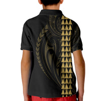 Polynesian Kid Polo Shirt Hawaiian Warrior and Aloha Girl With Hammerhead Shark Tattoos Gold LT6 - Polynesian Pride