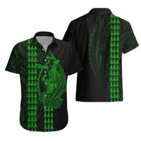 Polynesian Couples Matching Outfits Long Sleeve Dress And Long Sleeve Button Shirt Hawaiian Warrior and Aloha Girl With Hammerhead Shark Tattoos Green LT6 - Polynesian Pride
