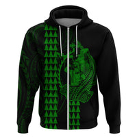 Polynesian Hoodie Hawaiian Warrior and Aloha Girl With Hammerhead Shark Tattoos Green LT6 - Polynesian Pride