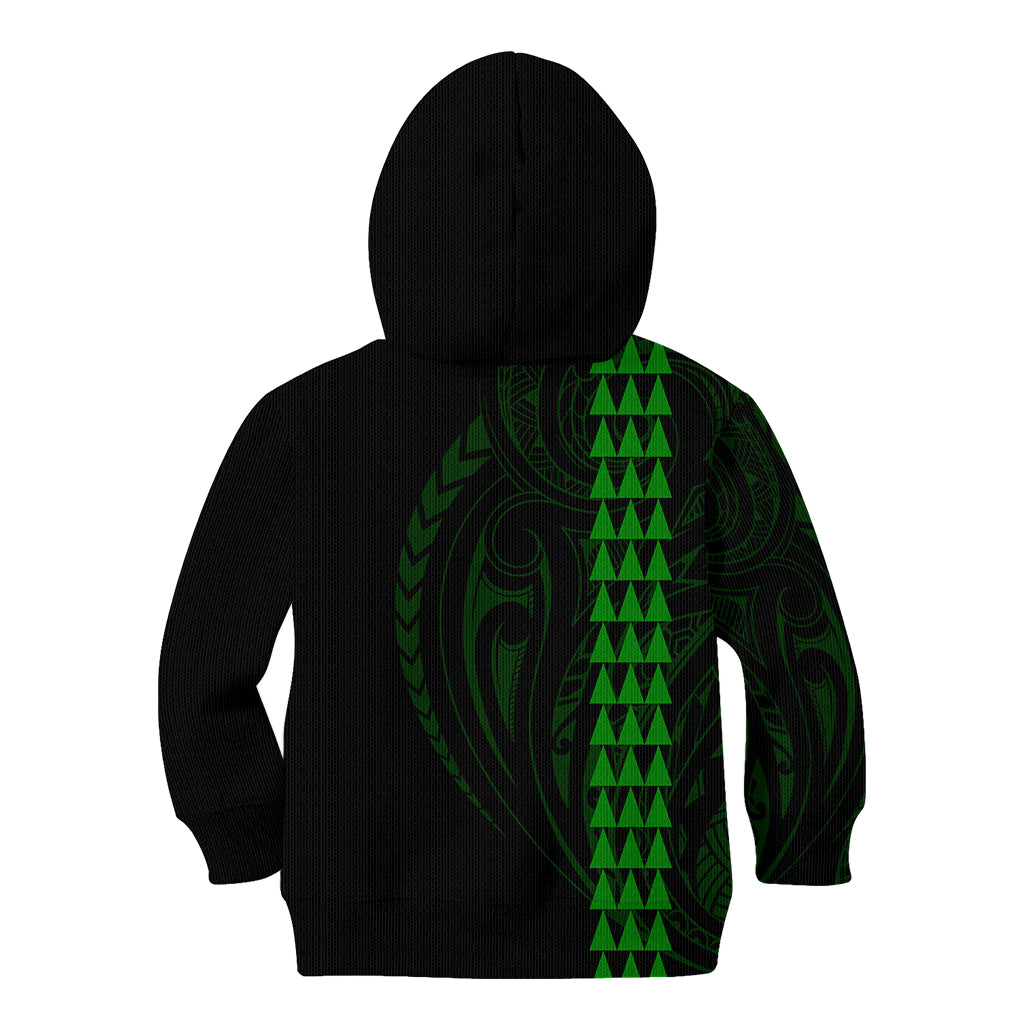 Polynesian Kid Hoodie Hawaiian Warrior and Aloha Girl With Hammerhead Shark Tattoos Green LT6 - Polynesian Pride
