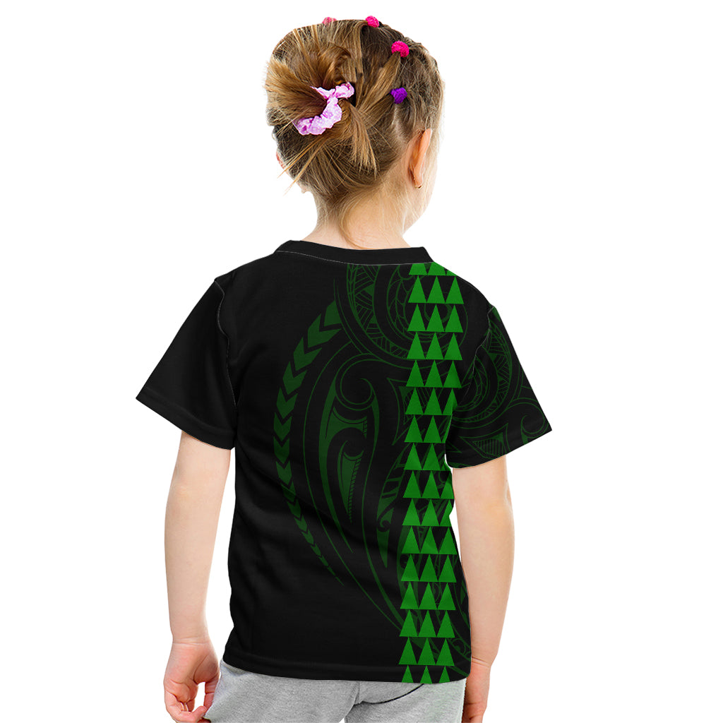 Polynesian Kid T Shirt Hawaiian Warrior and Aloha Girl With Hammerhead Shark Tattoos Green LT6 - Polynesian Pride