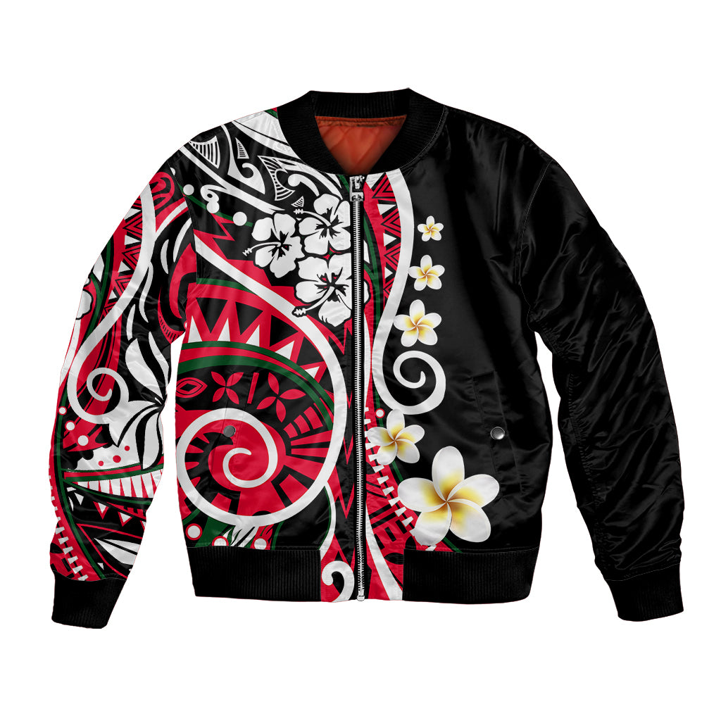 Plumeria Polynesian Bomber Jacket Trending Red LT6 Unisex Red - Polynesian Pride