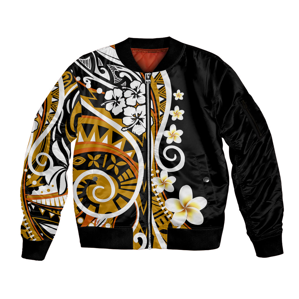 Plumeria Polynesian Sleeve Zip Bomber Jacket Trending Gold LT6 Unisex Gold - Polynesian Pride