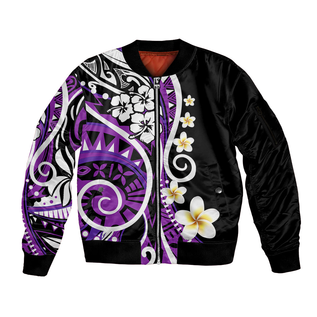 Plumeria Polynesian Sleeve Zip Bomber Jacket Trending Purple LT6 Unisex Purple - Polynesian Pride
