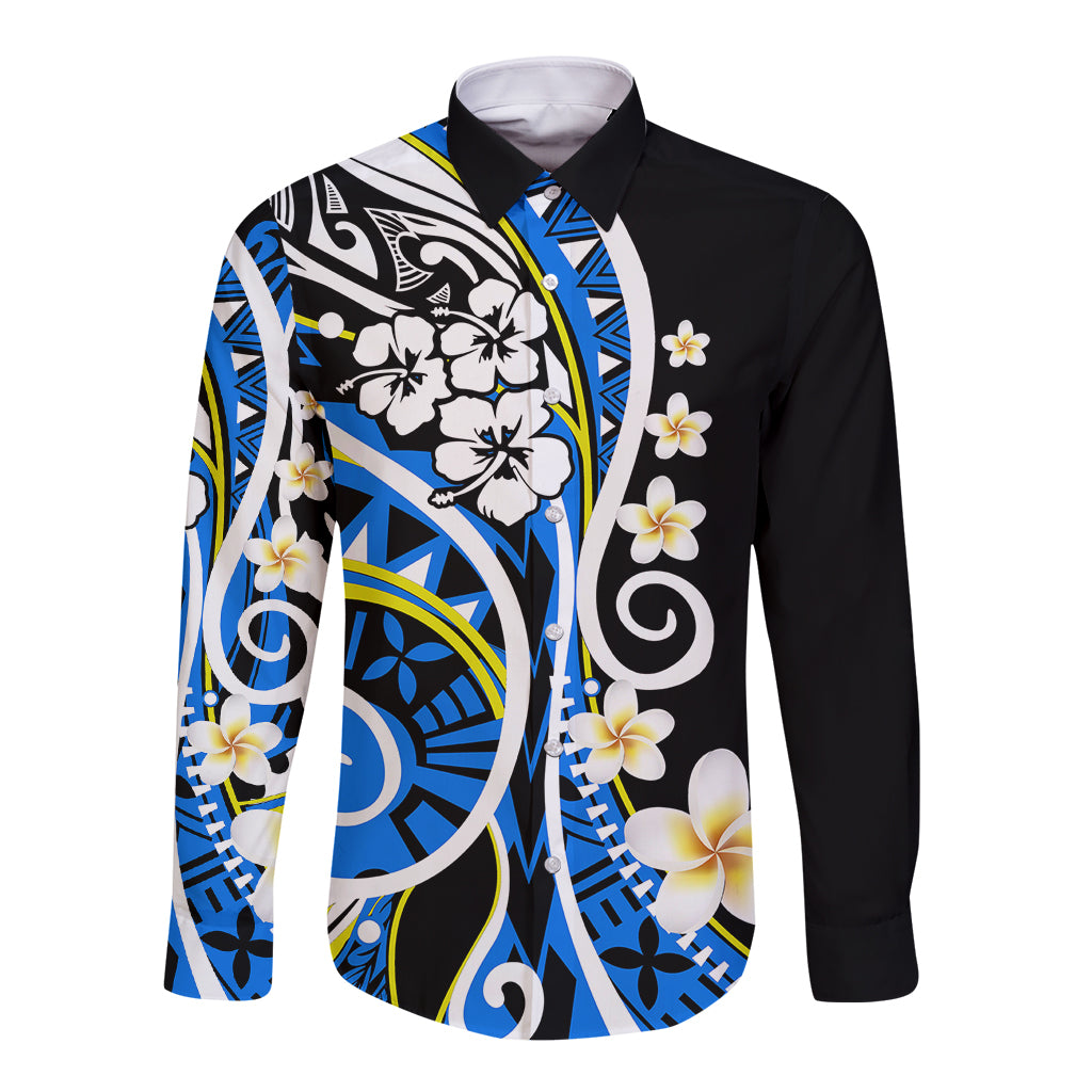 Plumeria Polynesian Long Sleeve Button Shirt Trending Blue LT6 Unisex Blue - Polynesian Pride