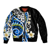Plumeria Polynesian Sleeve Zip Bomber Jacket Trending Blue LT6 Unisex Blue - Polynesian Pride