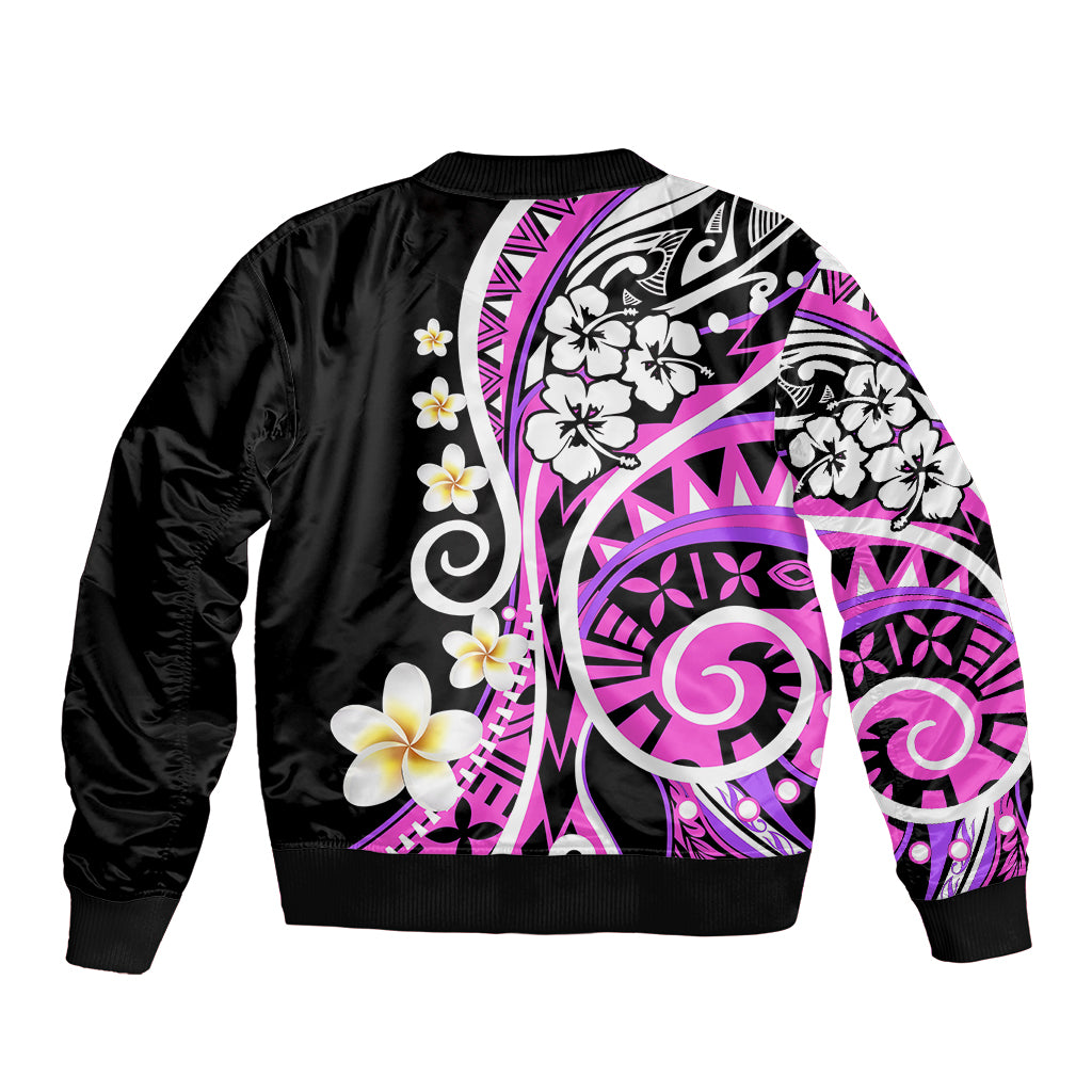 Plumeria Polynesian Bomber Jacket Trending Pink LT6 - Polynesian Pride