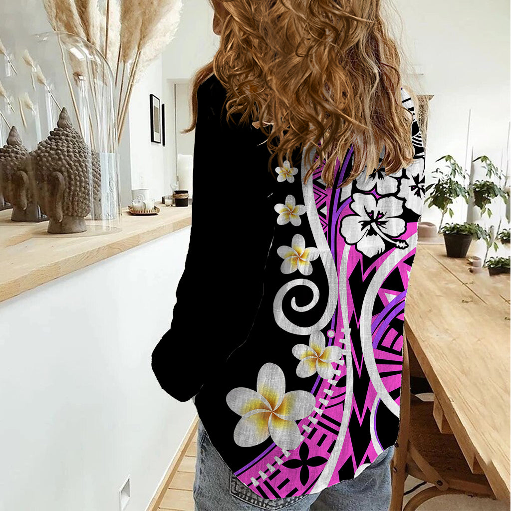 Plumeria Polynesian Women Casual Shirt Trending Pink LT6 - Polynesian Pride
