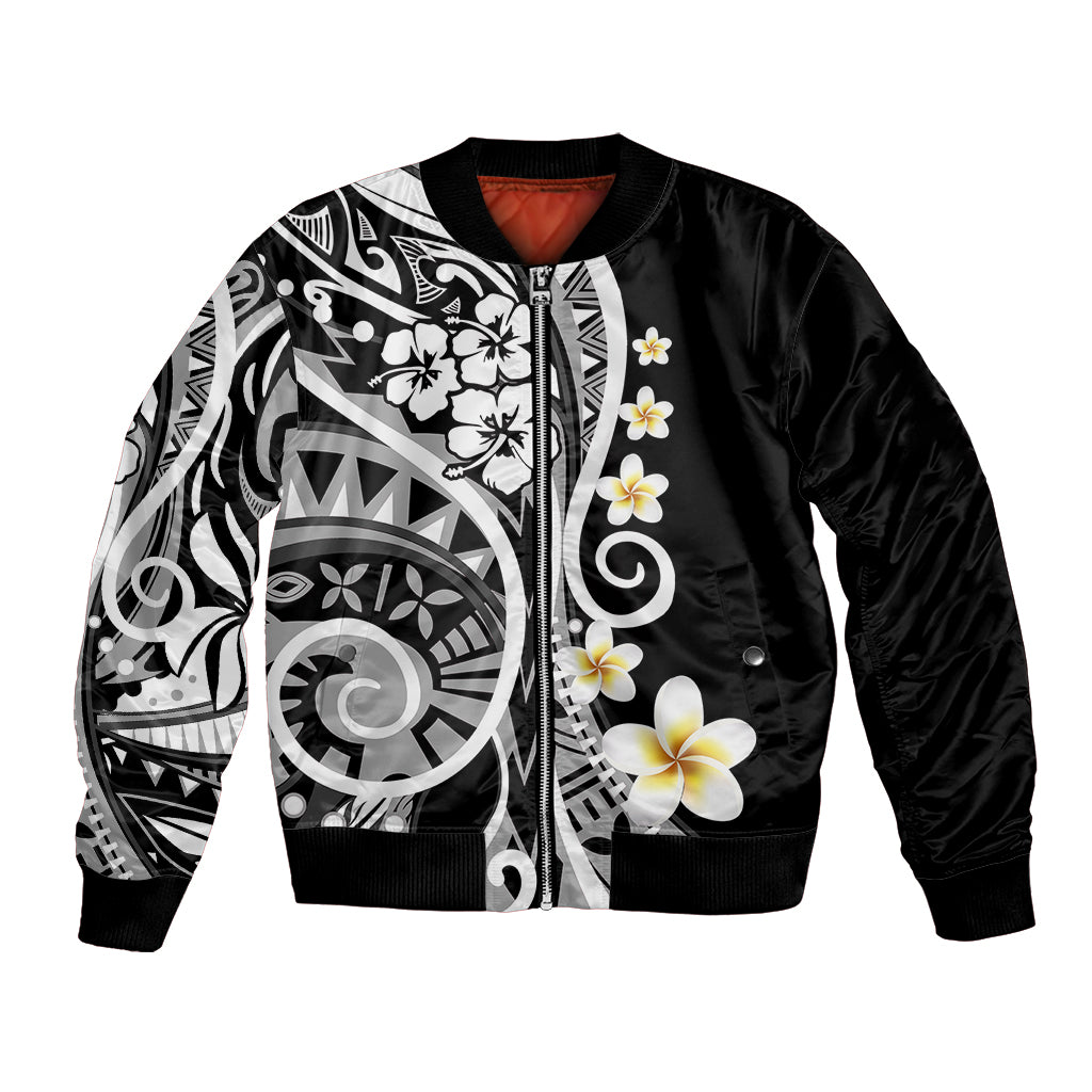 Plumeria Polynesian Bomber Jacket Trending Black LT6 Unisex Black - Polynesian Pride