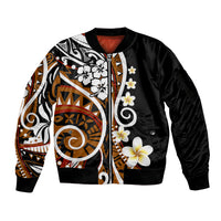 Plumeria Polynesian Sleeve Zip Bomber Jacket Trending Brown LT6 Unisex Brown - Polynesian Pride