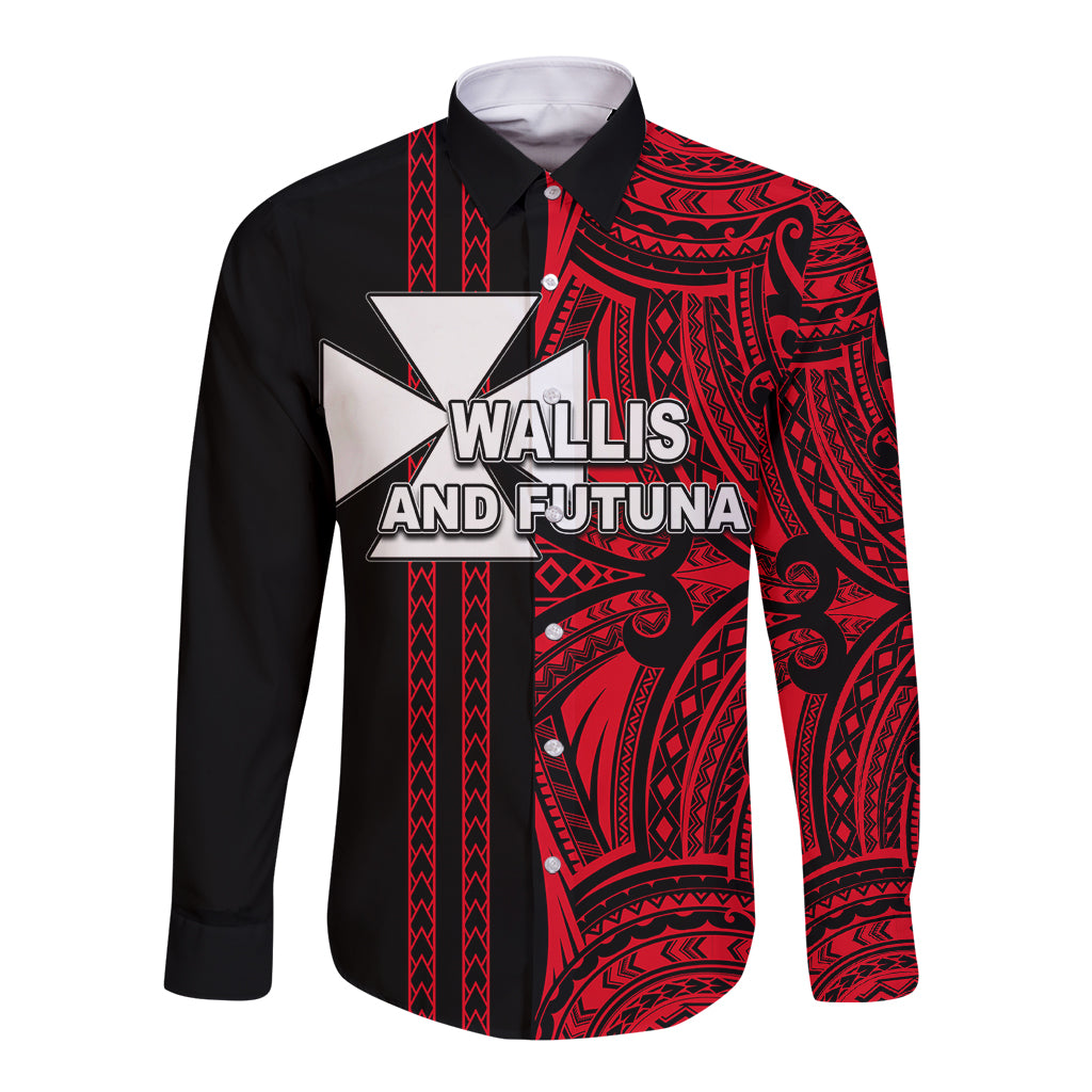 Custom Wallis and Futuna Long Sleeve Button Shirt Polynesian Tribal Red LT6 Unisex Red - Polynesian Pride