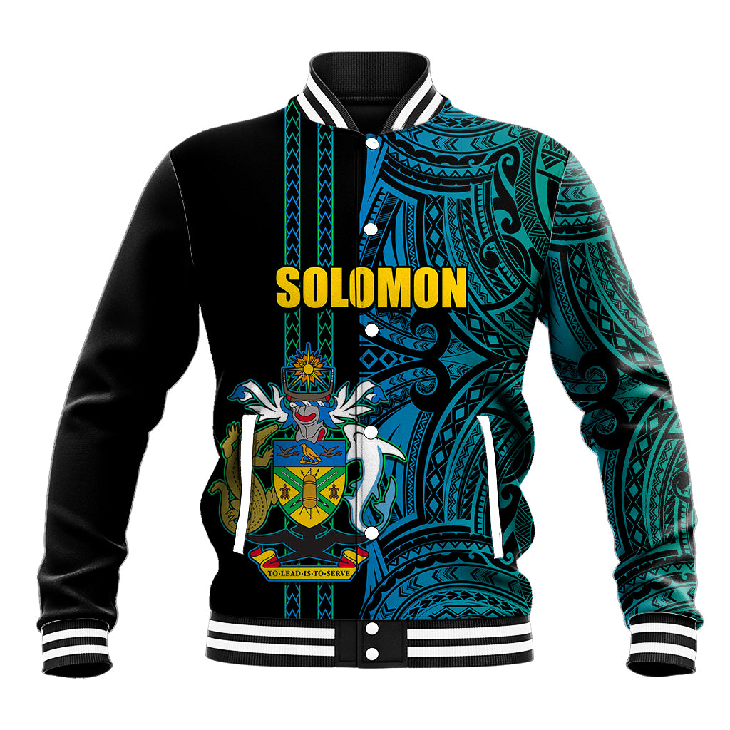 Custom Solomon Islands Baseball Jacket Polynesian Tribal LT6 Unisex Blue - Polynesian Pride