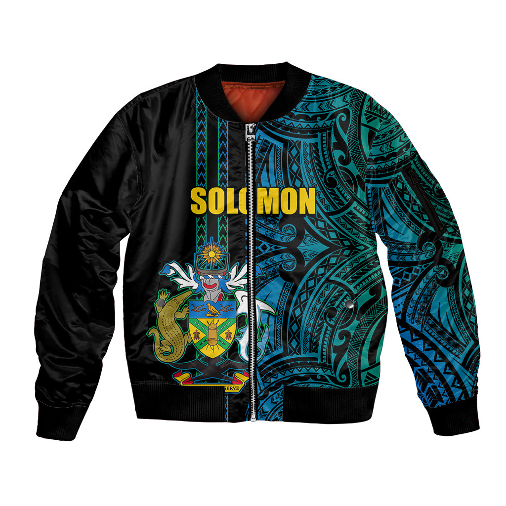 Custom Solomon Islands Sleeve Zip Bomber Jacket Polynesian Tribal LT6 Unisex Blue - Polynesian Pride