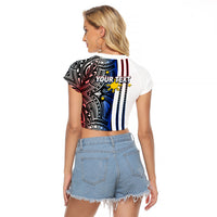 Custom Philippines Raglan Cropped T Shirt Polynesian Tribal White LT6 - Polynesian Pride