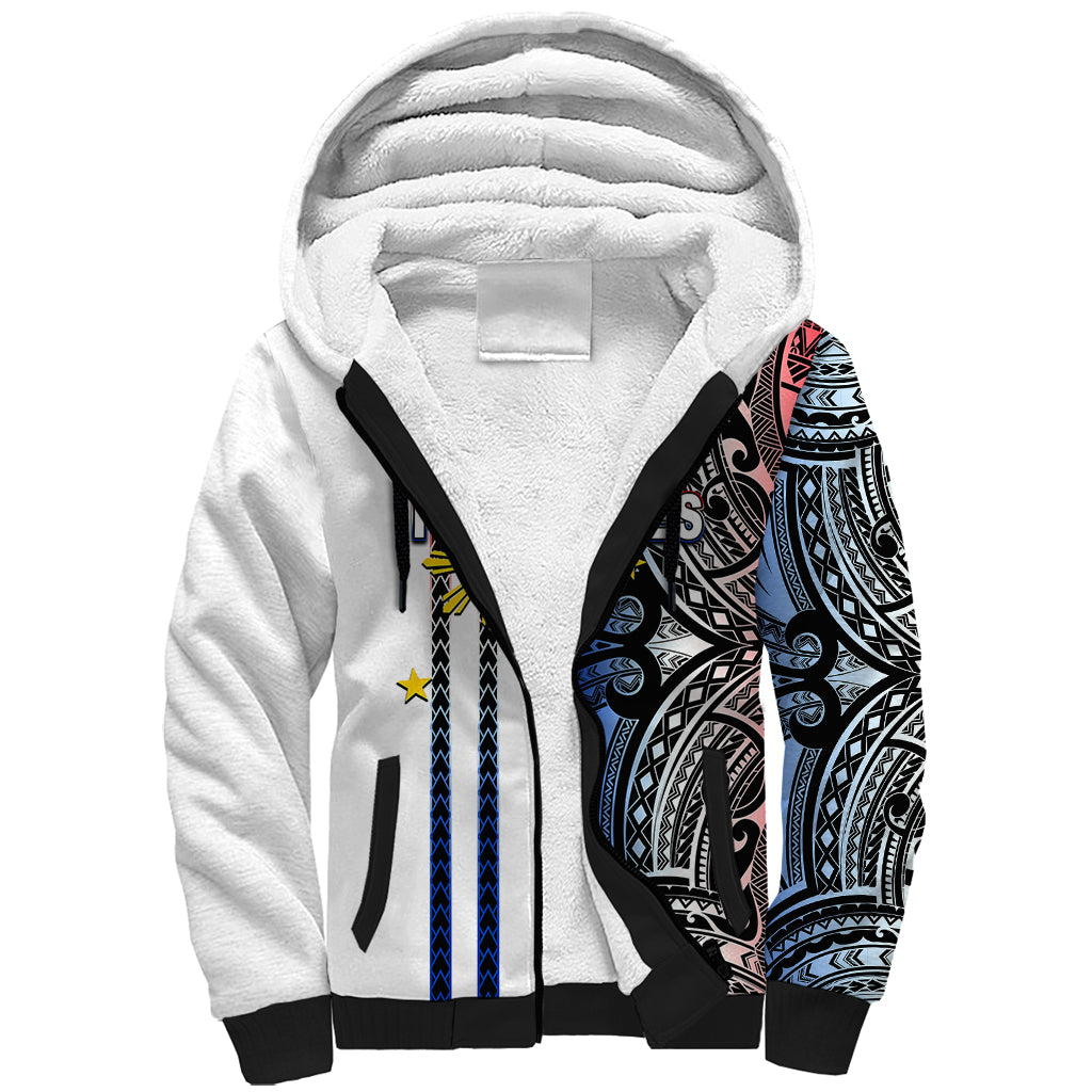Custom Philippines Sherpa Hoodie Polynesian Tribal White LT6 Unisex White - Polynesian Pride