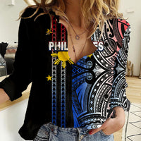 Custom Philippines Women Casual Shirt Polynesian Tribal Black LT6 Female Black - Polynesian Pride
