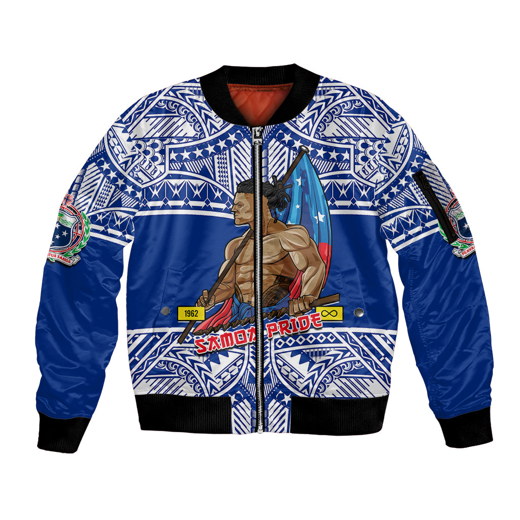 (Custom Personalised) Samoa Pride Sleeve Zip Bomber Jacket Tribal Patterns Blue LT6 Unisex Blue - Polynesian Pride