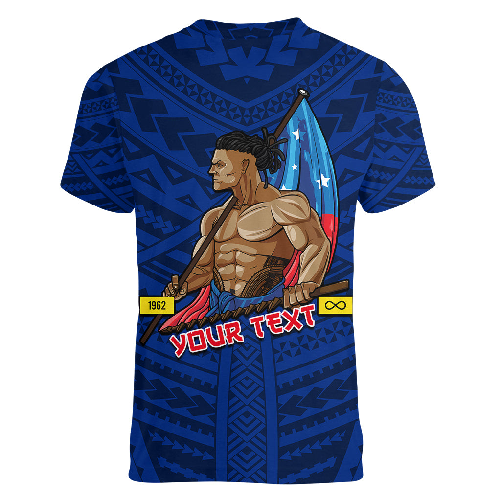 (Custom Personalised) Samoa Pride Women V Neck T Shirt Simple Blue Style LT6 - Polynesian Pride