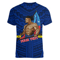 (Custom Personalised) Samoa Pride Women V Neck T Shirt Simple Blue Style LT6 - Polynesian Pride