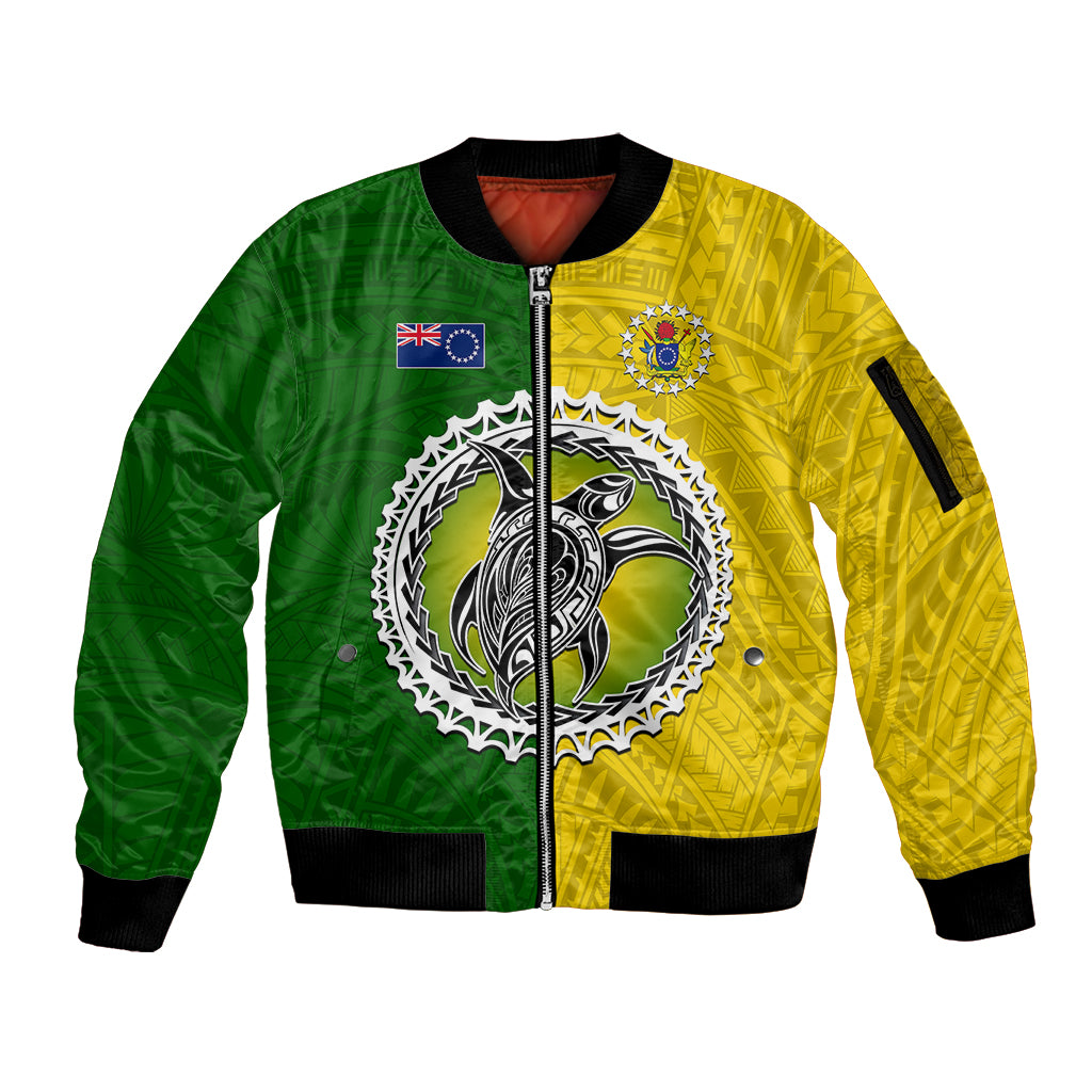 Cook Islands Sleeve Zip Bomber Jacket Yellow-Green Half Style LT6 Unisex Green - Polynesian Pride