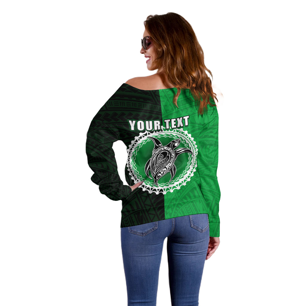 Custom Rarotonga Of Cook Islands Off Shoulder Sweater Mix Half Black LT6 - Polynesian Pride