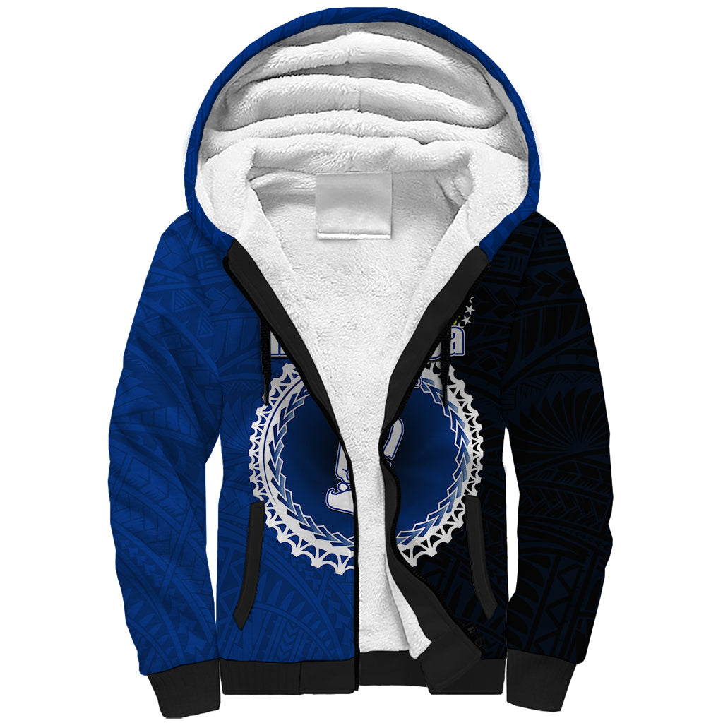 Custom Rakahanga Of Cook Islands Sherpa Hoodie Mix Half Black LT6 Unisex Blue - Polynesian Pride