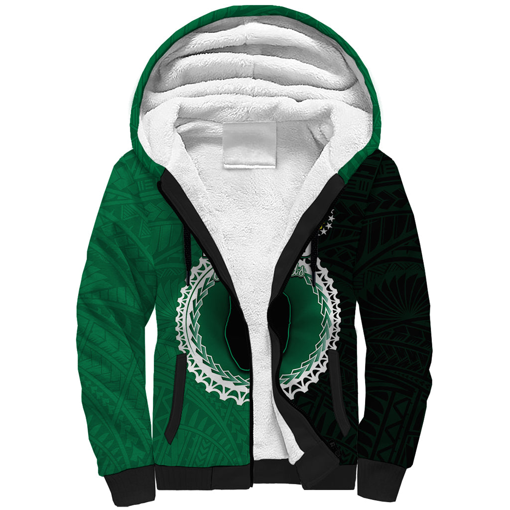 Custom Mitiaro Of Cook Islands Sherpa Hoodie Mix Half Black LT6 Unisex Green - Polynesian Pride