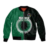 Custom Mitiaro Of Cook Islands Sleeve Zip Bomber Jacket Mix Half Black LT6 Unisex Green - Polynesian Pride
