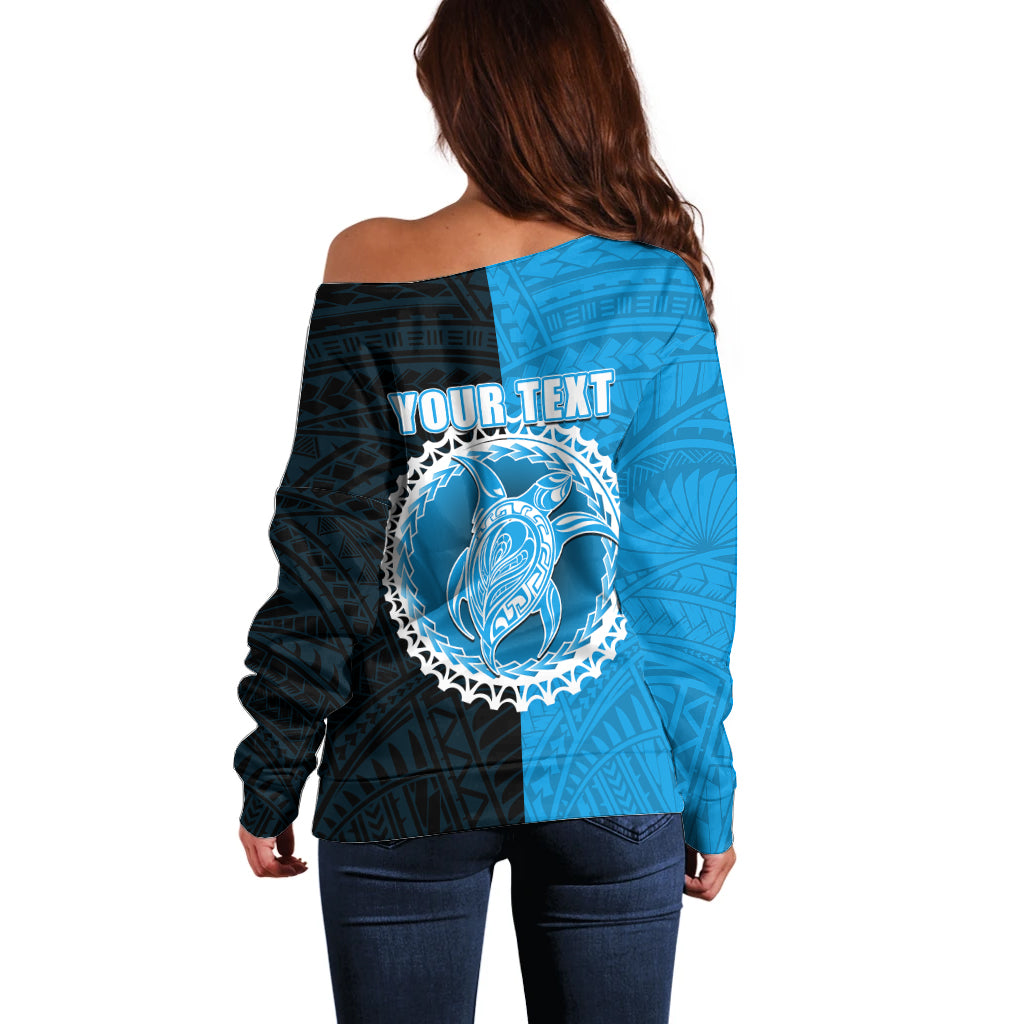 Custom Mauke Of Cook Islands Off Shoulder Sweater Mix Half Black LT6 - Polynesian Pride