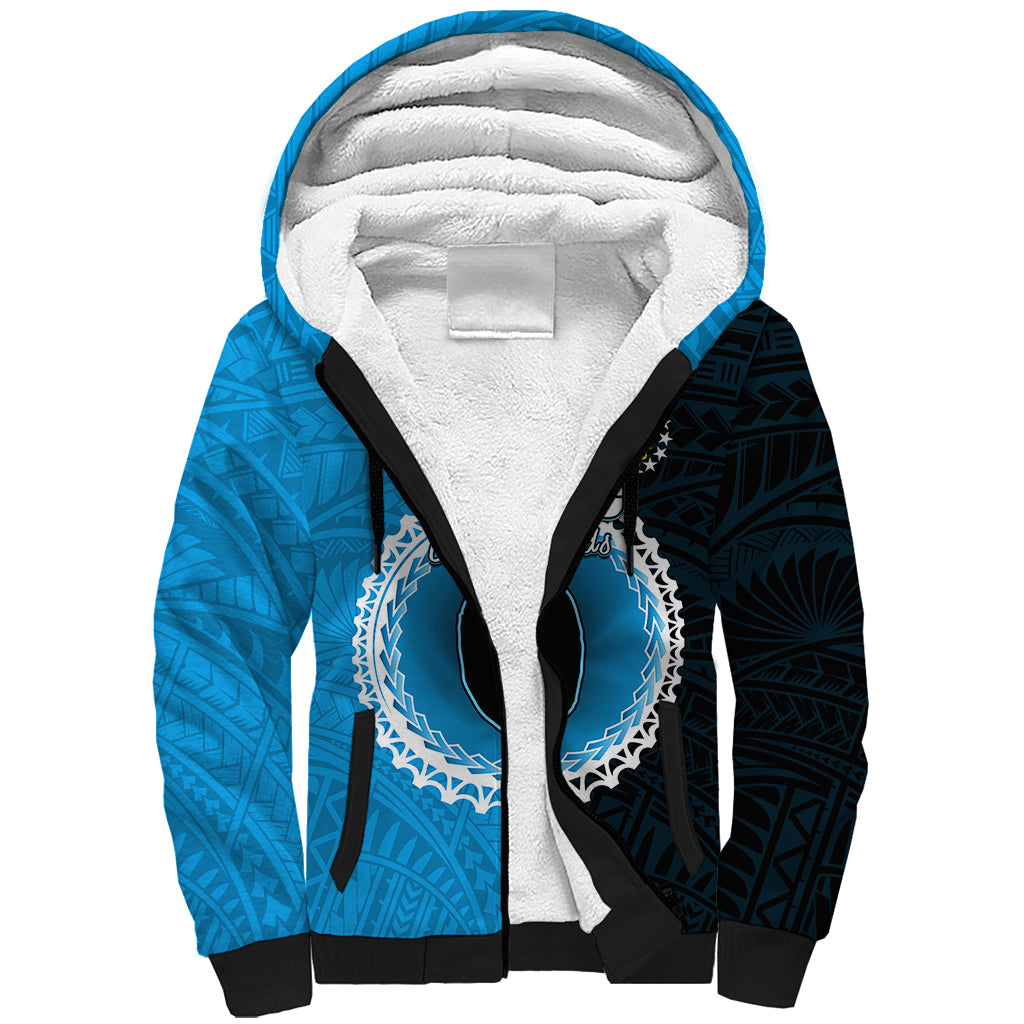 Custom Mauke Of Cook Islands Sherpa Hoodie Mix Half Black LT6 Unisex Blue - Polynesian Pride