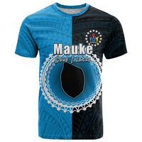 Custom Mauke of Cook Islands T-Shirt - Mix Half Black LT6 Blue - Polynesian Pride