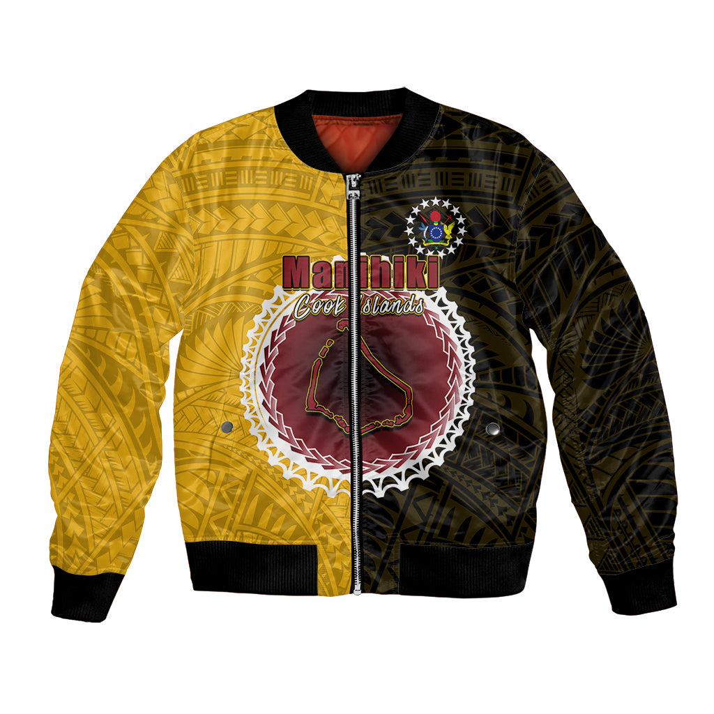 Custom Manihiki Of Cook Islands Bomber Jacket Mix Half Black LT6 Unisex Yellow - Polynesian Pride