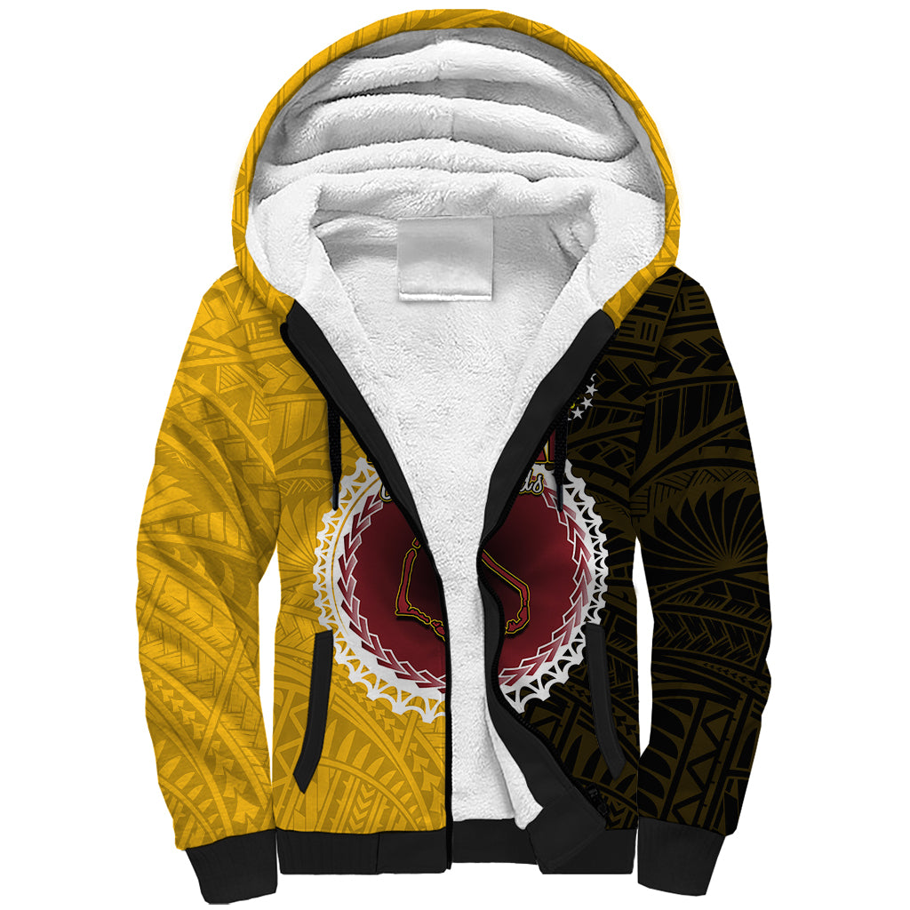 Custom Manihiki Of Cook Islands Sherpa Hoodie Mix Half Black LT6 Unisex Yellow - Polynesian Pride