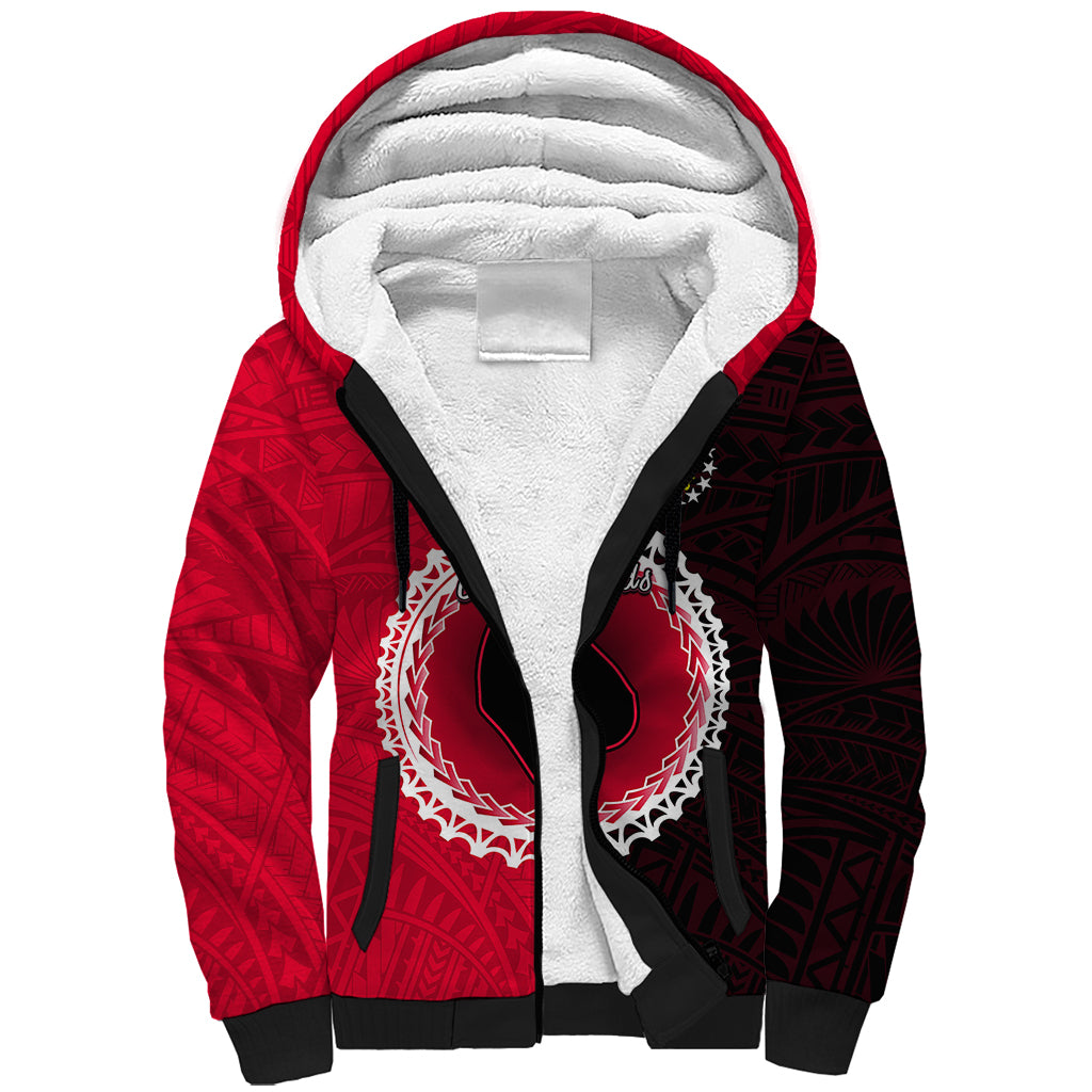 Custom Atiu Of Cook Islands Sherpa Hoodie Mix Half Black LT6 Unisex Red - Polynesian Pride