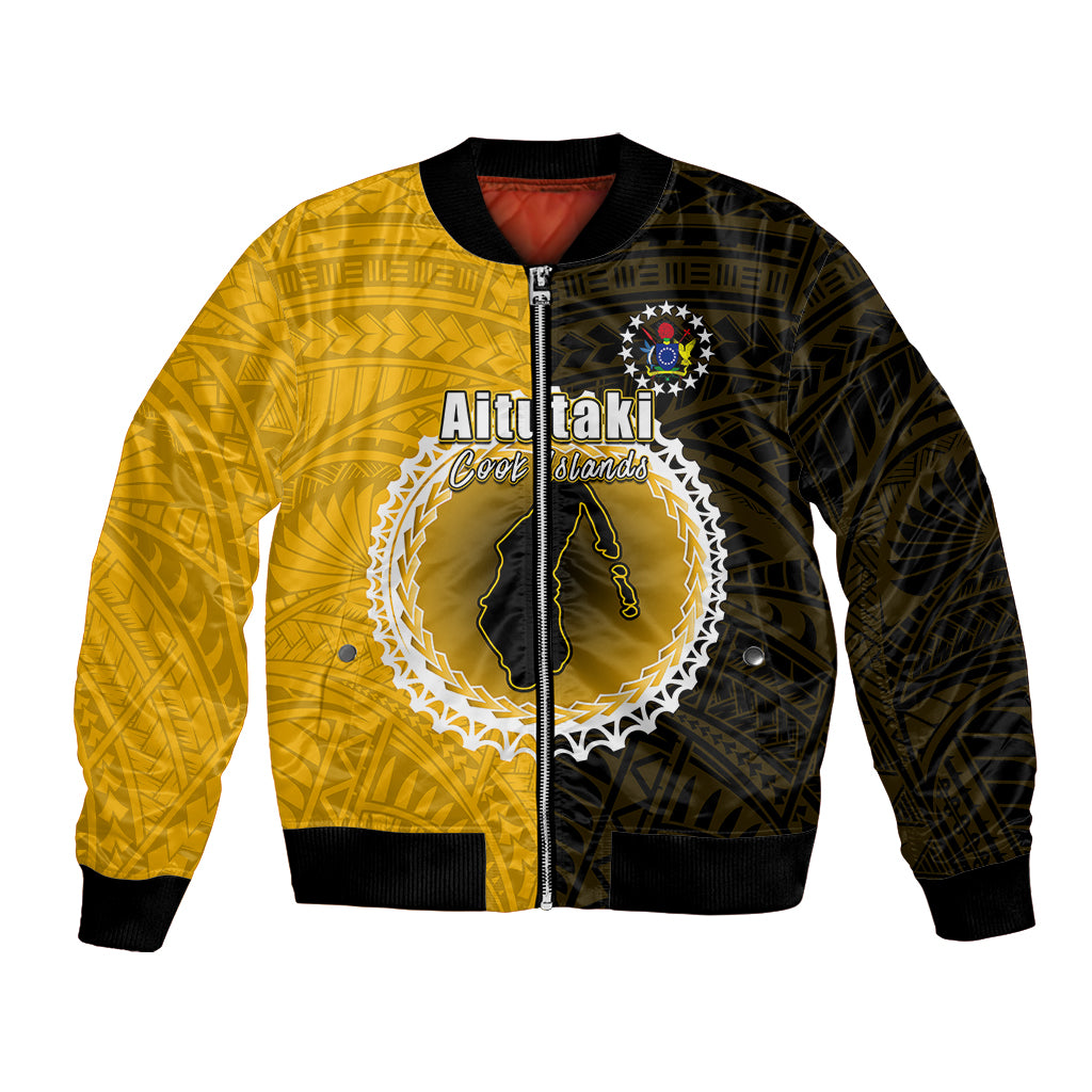 Custom Atutaki Of Cook Islands Bomber Jacket Mix Half Black LT6 Unisex Yellow - Polynesian Pride