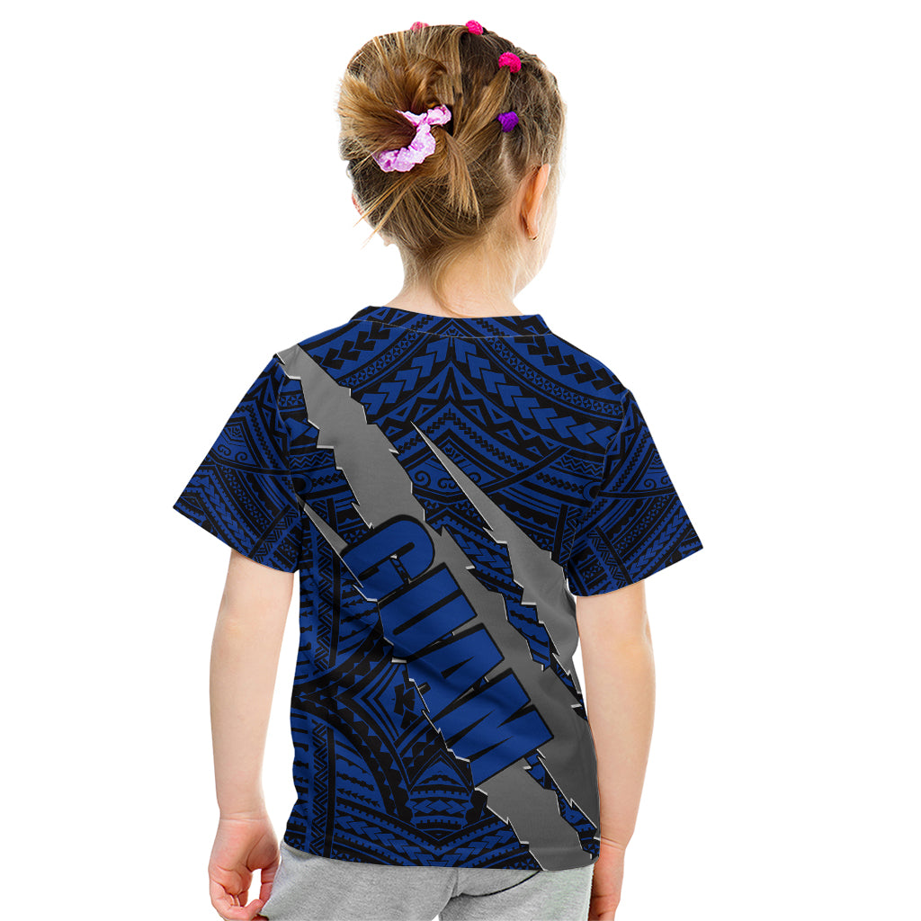 Polynesian Guam Kid T Shirt with Coat Of Arms Claws Style - Blue LT6 - Polynesian Pride