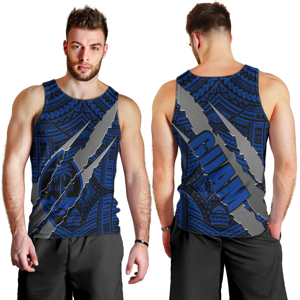 Polynesian Guam Men Tank Top with Coat Of Arms Claws Style - Blue LT6 - Polynesian Pride