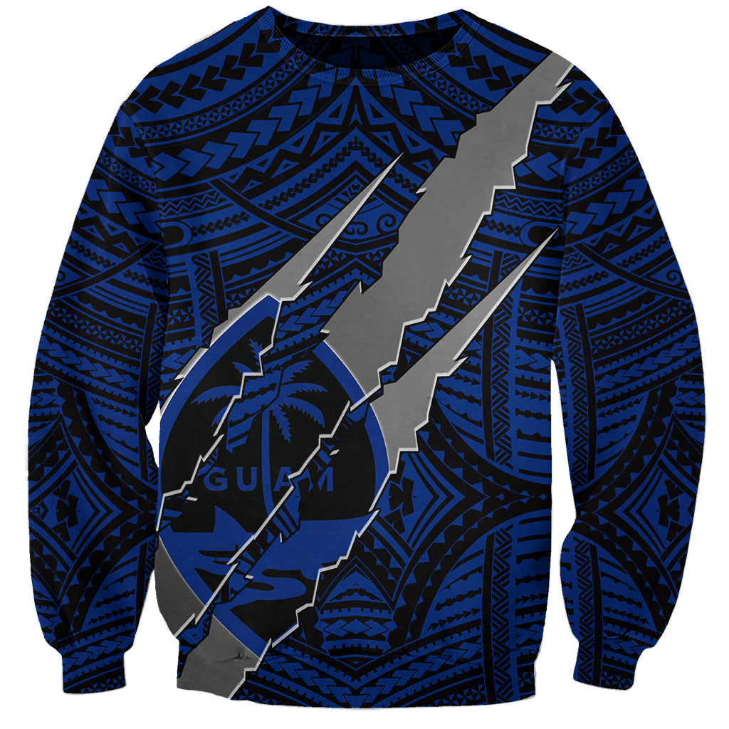 Polynesian Guam Sweatshirt with Coat Of Arms Claws Style - Blue LT6 Unisex Blue - Polynesian Pride