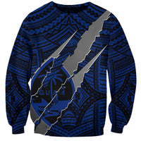 Polynesian Guam Sweatshirt with Coat Of Arms Claws Style - Blue LT6 Unisex Blue - Polynesian Pride