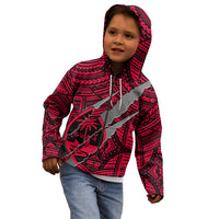 Polynesian Guam Kid Hoodie with Coat Of Arms Claws Style - Red LT6 - Polynesian Pride