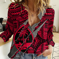 Polynesian Guam Women Casual Shirt with Coat Of Arms Claws Style - Red LT6 Female Red - Polynesian Pride