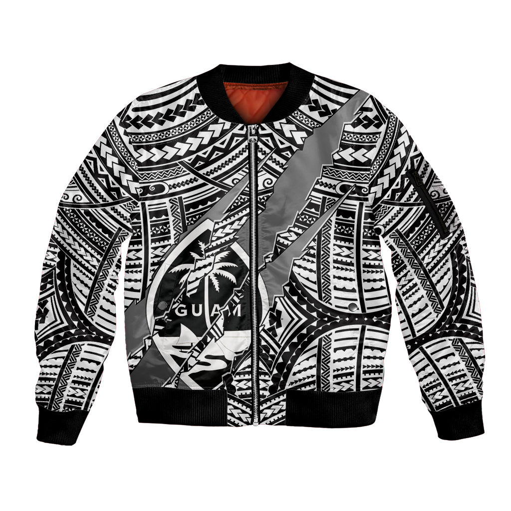 Polynesian Guam Sleeve Zip Bomber Jacket with Coat Of Arms Claws Style - White LT6 Unisex White - Polynesian Pride