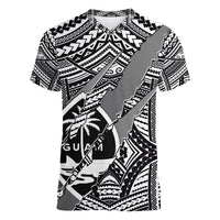 Polynesian Guam Women V Neck T Shirt with Coat Of Arms Claws Style - White LT6 Female White - Polynesian Pride