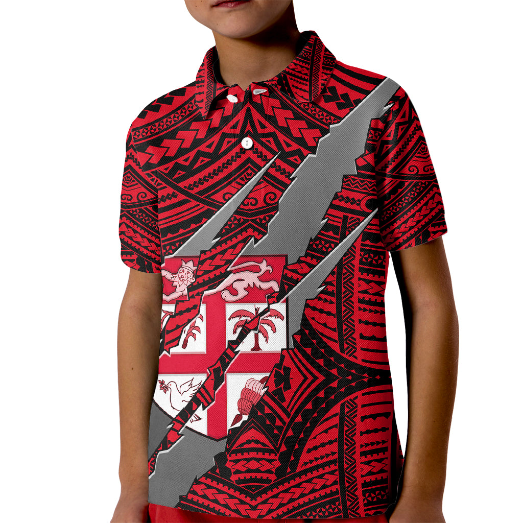 Polynesian Fiji Kid Polo Shirt with Coat Of Arms Claws Style - Red LT6 Kid Red - Polynesian Pride