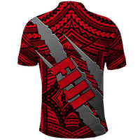 Polynesian Fiji Polo Shirt with Coat Of Arms Claws Style Red LT6 - Polynesian Pride