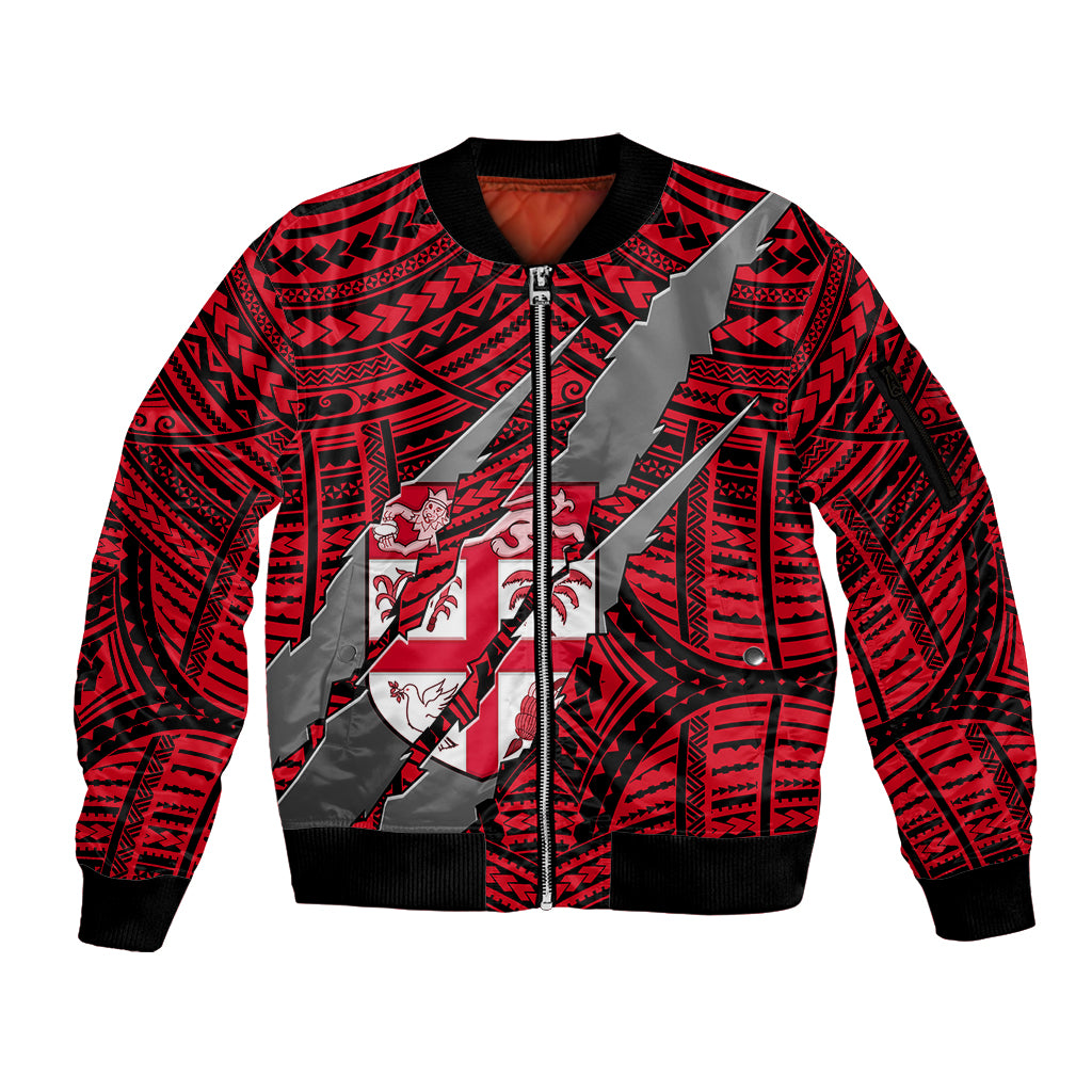Polynesian Fiji Sleeve Zip Bomber Jacket with Coat Of Arms Claws Style - Red LT6 Unisex Red - Polynesian Pride