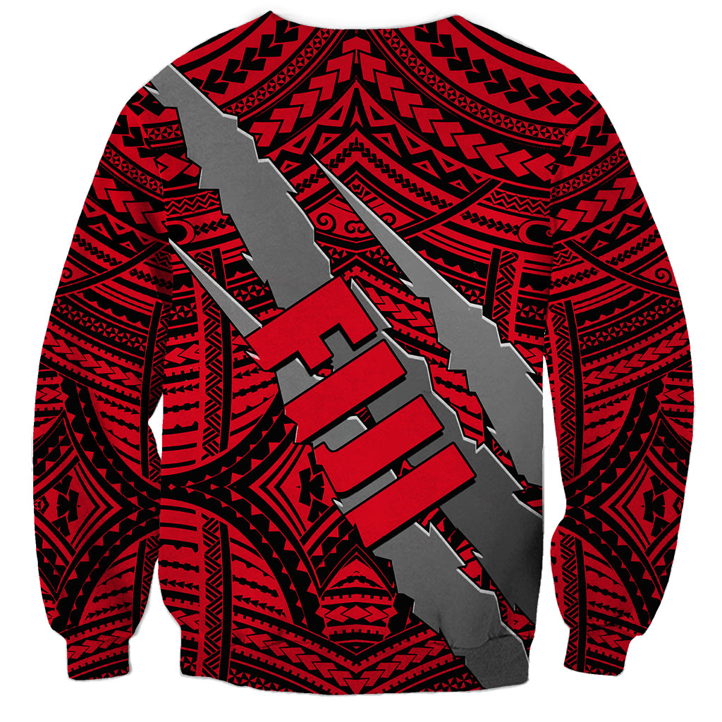 Polynesian Fiji Sweatshirt with Coat Of Arms Claws Style - Red LT6 - Polynesian Pride