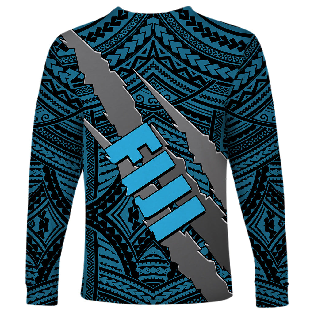 Polynesian Fiji Long Sleeve Shirt with Coat Of Arms Claws Style - Blue LT6 - Polynesian Pride